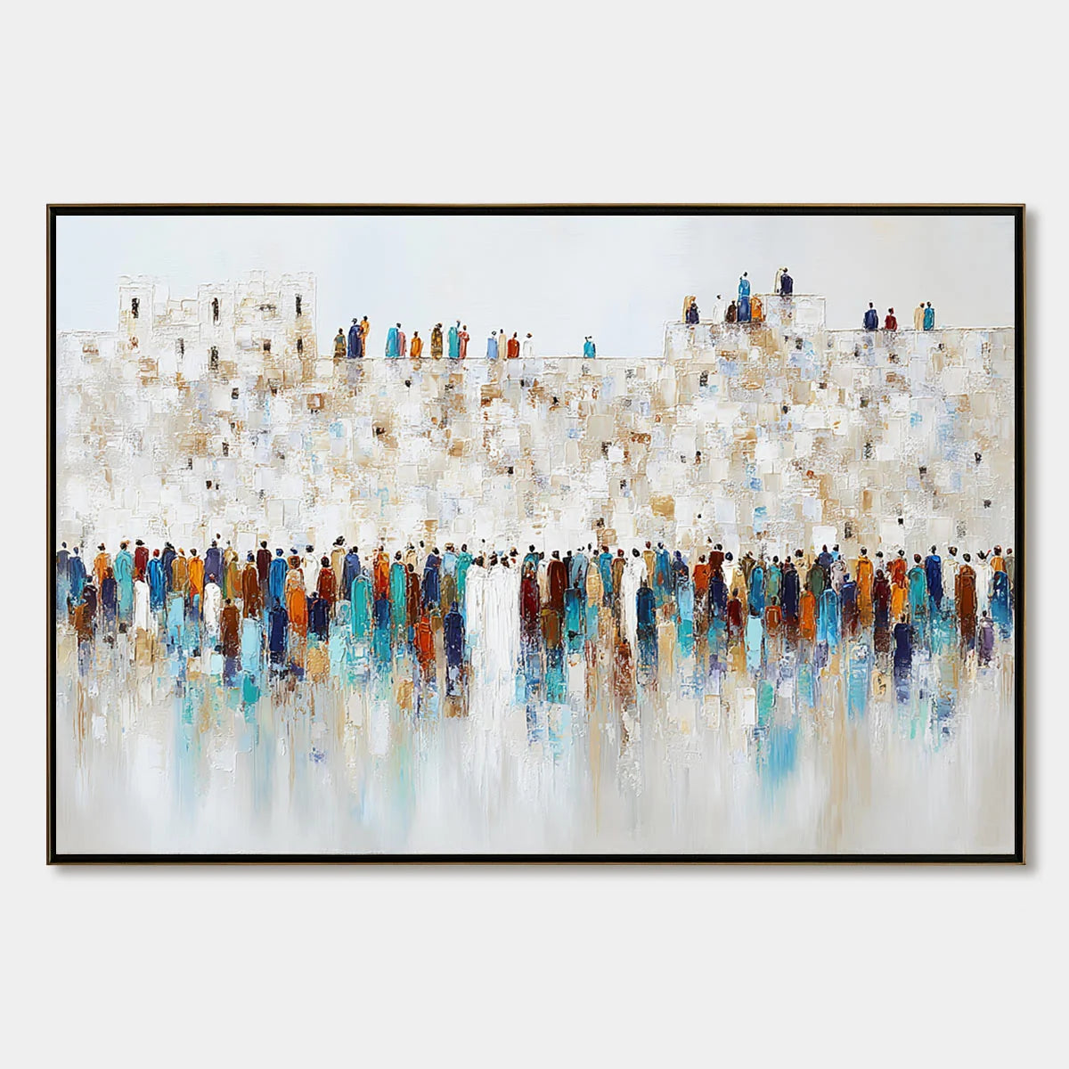 GATHERING: Textured Abstract Figurative Crowd Wall Art Painting | hanging in living room, Figurative wall art