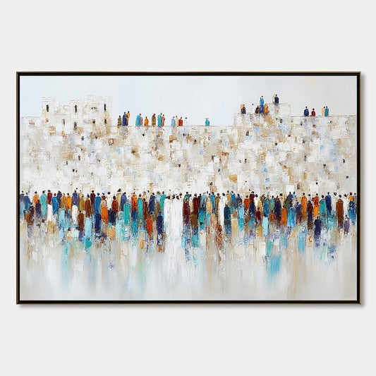GATHERING: Textured Abstract Figurative Crowd Wall Art Painting | hanging in living room, Figurative wall art