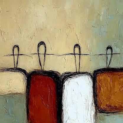 GATHERING: Textured Wabi Sabi Abstract Figurative Painting | rectangular format, hand-painted canvas edge