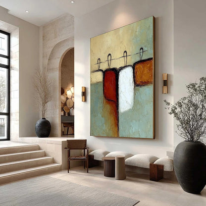 GATHERING: Textured Wabi Sabi Abstract Figurative Painting | Figurative mood, soft natural light studio shot