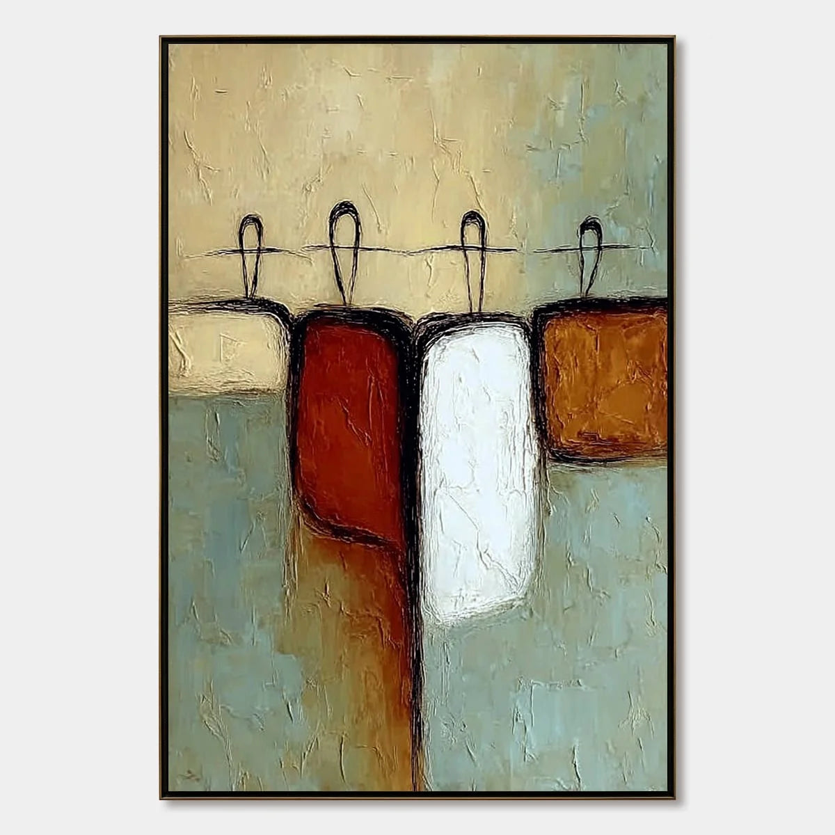 GATHERING: Textured Wabi Sabi Abstract Figurative Painting | hanging in living room, Figurative wall art