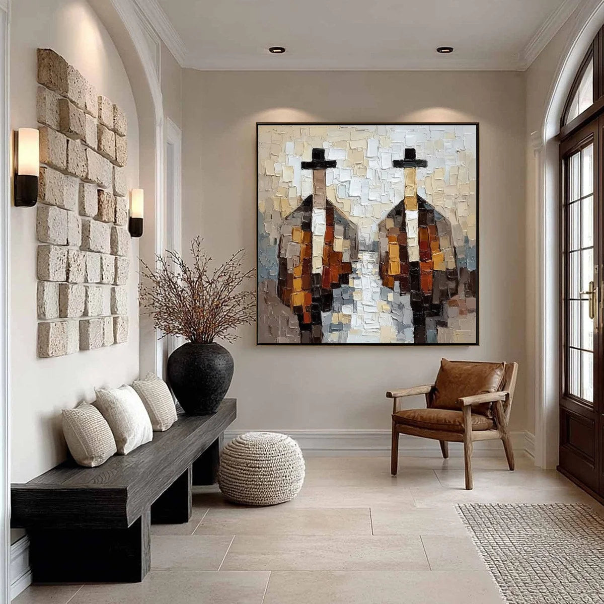 THE GENTLEMEN'S ACCORD: Textured Abstract Painting | black frame version on white wall