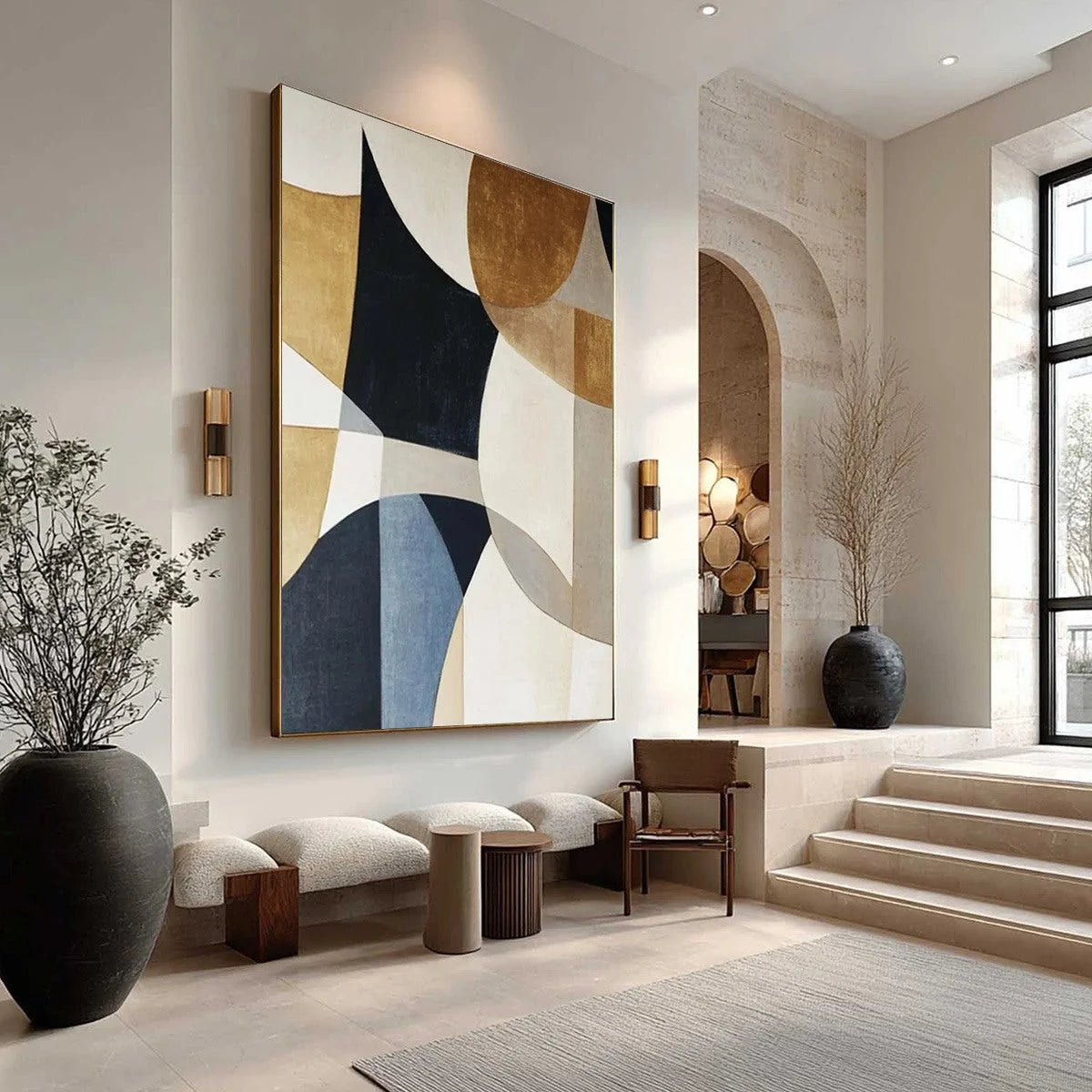 GEOMETRIC BALANCE: Abstract Minimalist Geometric Oil Painting | rectangular format, hand-painted canvas edge