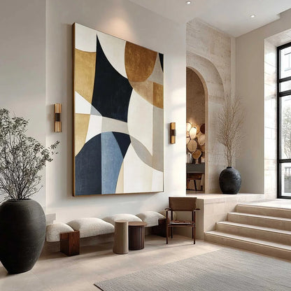 GEOMETRIC BALANCE: Abstract Minimalist Geometric Oil Painting | rectangular format, hand-painted canvas edge