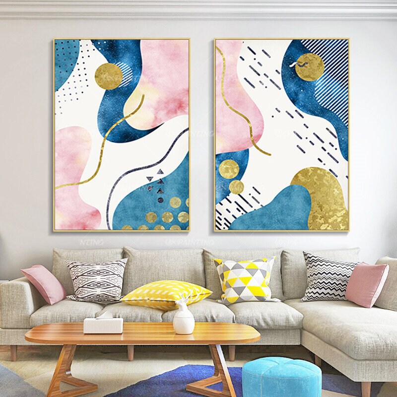 Geometrische kunst 3 stuks muurkunst gouden kunst abstracte acrylschilderijen op #13