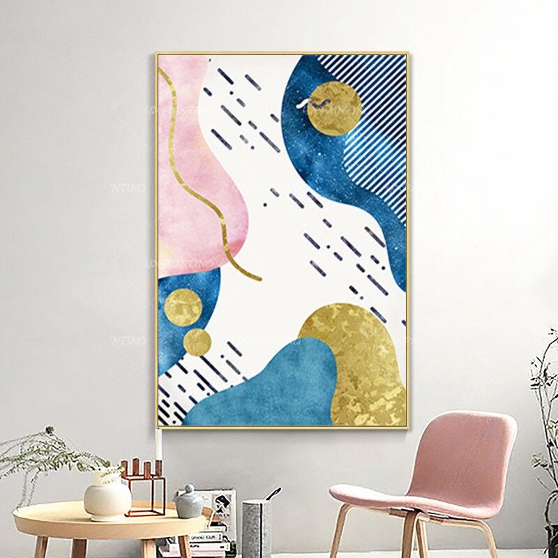 Geometrische kunst 3 stuks muurkunst gouden kunst abstracte acrylschilderijen op #17