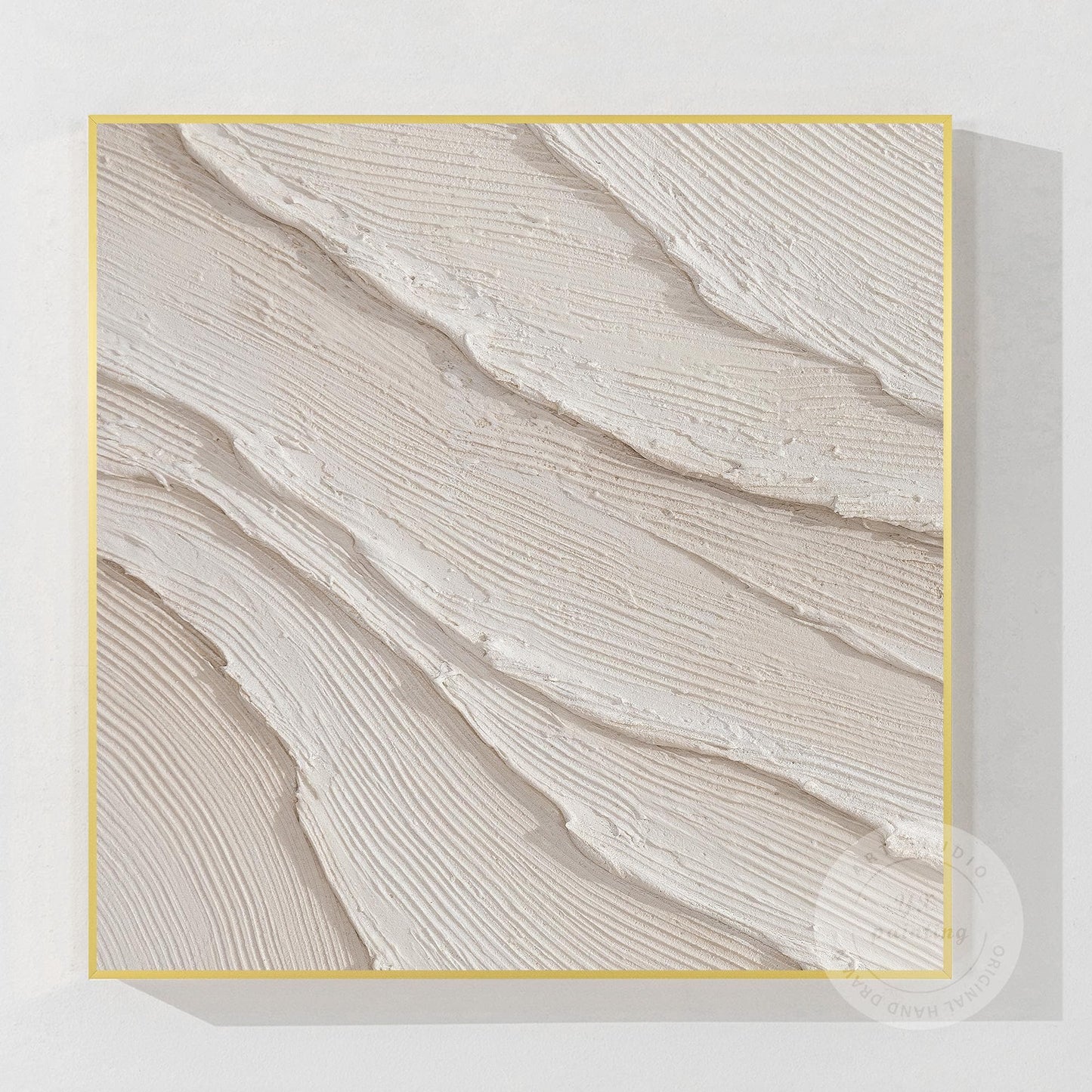 Getextureerde oceaangolven schilderij, crème beige gips muurkunst, 3D minimalist #18