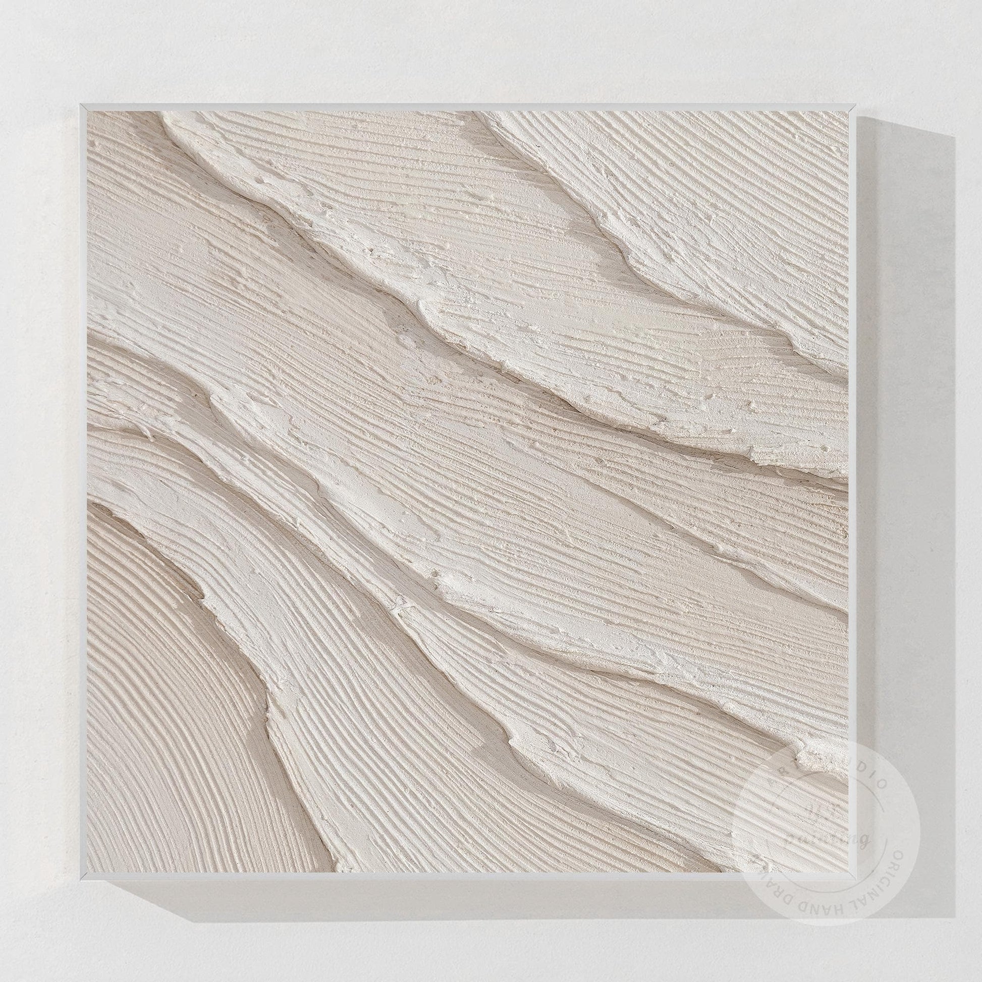 Getextureerde oceaangolven schilderij, crème beige gips muurkunst, 3D minimalist #19