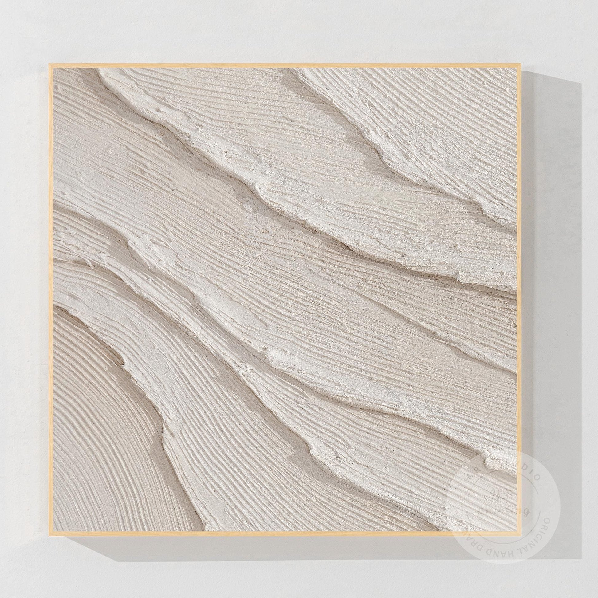 Getextureerde oceaangolven schilderij, crème beige gips muurkunst, 3D minimalist #20