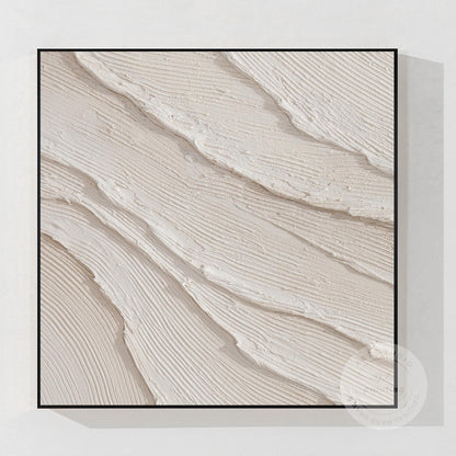 Getextureerde oceaangolven schilderij, crème beige gips muurkunst, 3D minimalist #21