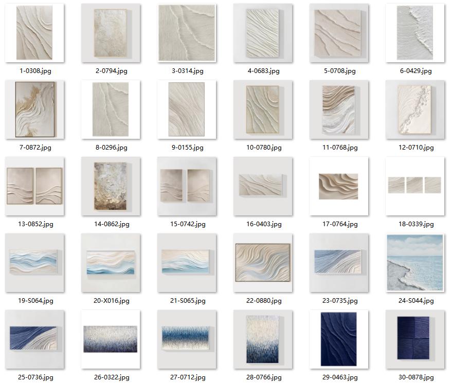 Getextureerde oceaangolven schilderij, crème beige gips muurkunst, 3D minimalist #22