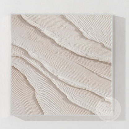 Getextureerde oceaangolven schilderij, crème beige gips muurkunst, 3D minimalist #8