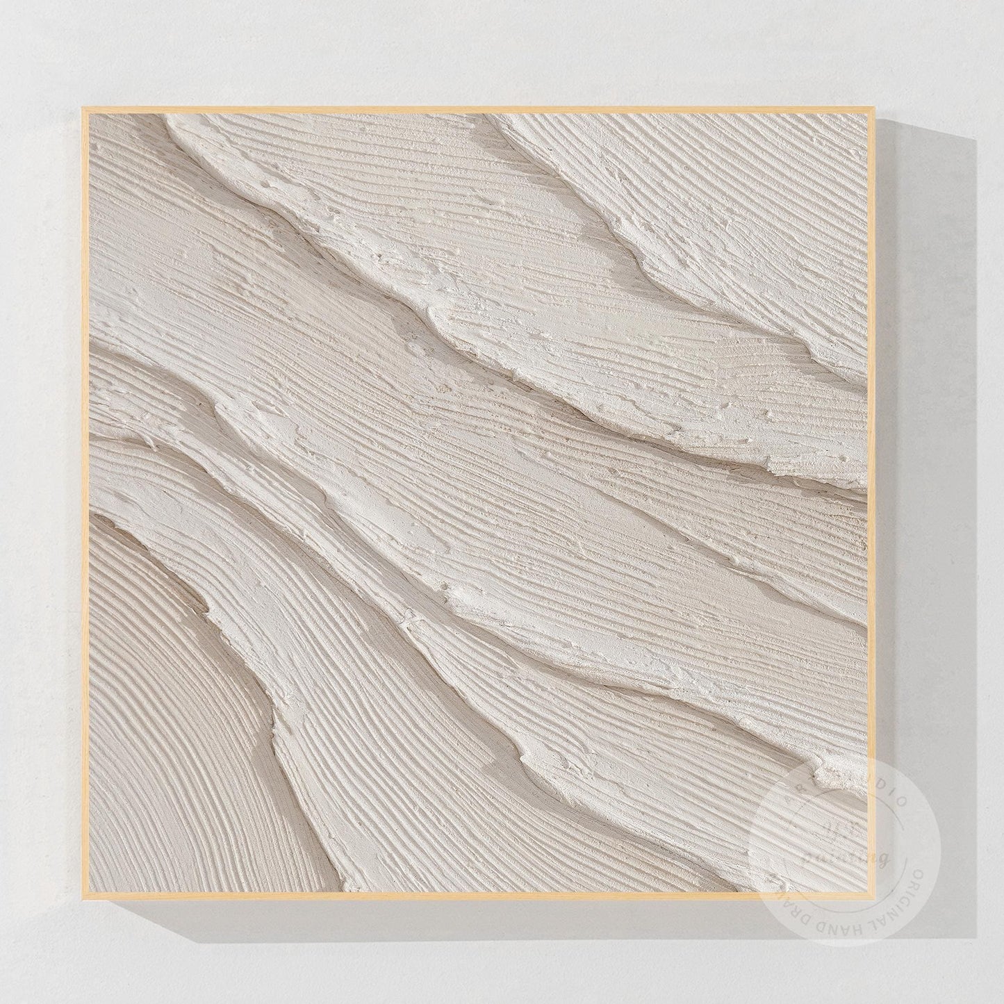 Getextureerde oceaangolven schilderij, crème beige gips muurkunst, 3D minimalist #9