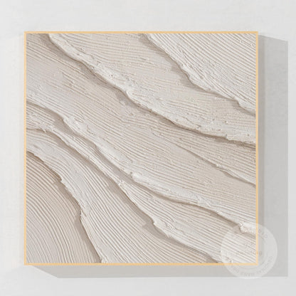 Getextureerde oceaangolven schilderij, crème beige gips muurkunst, 3D minimalist #9