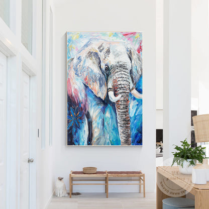 Getextureerde olifant schilderij op canvas: grote kleurrijke muurkunst #2