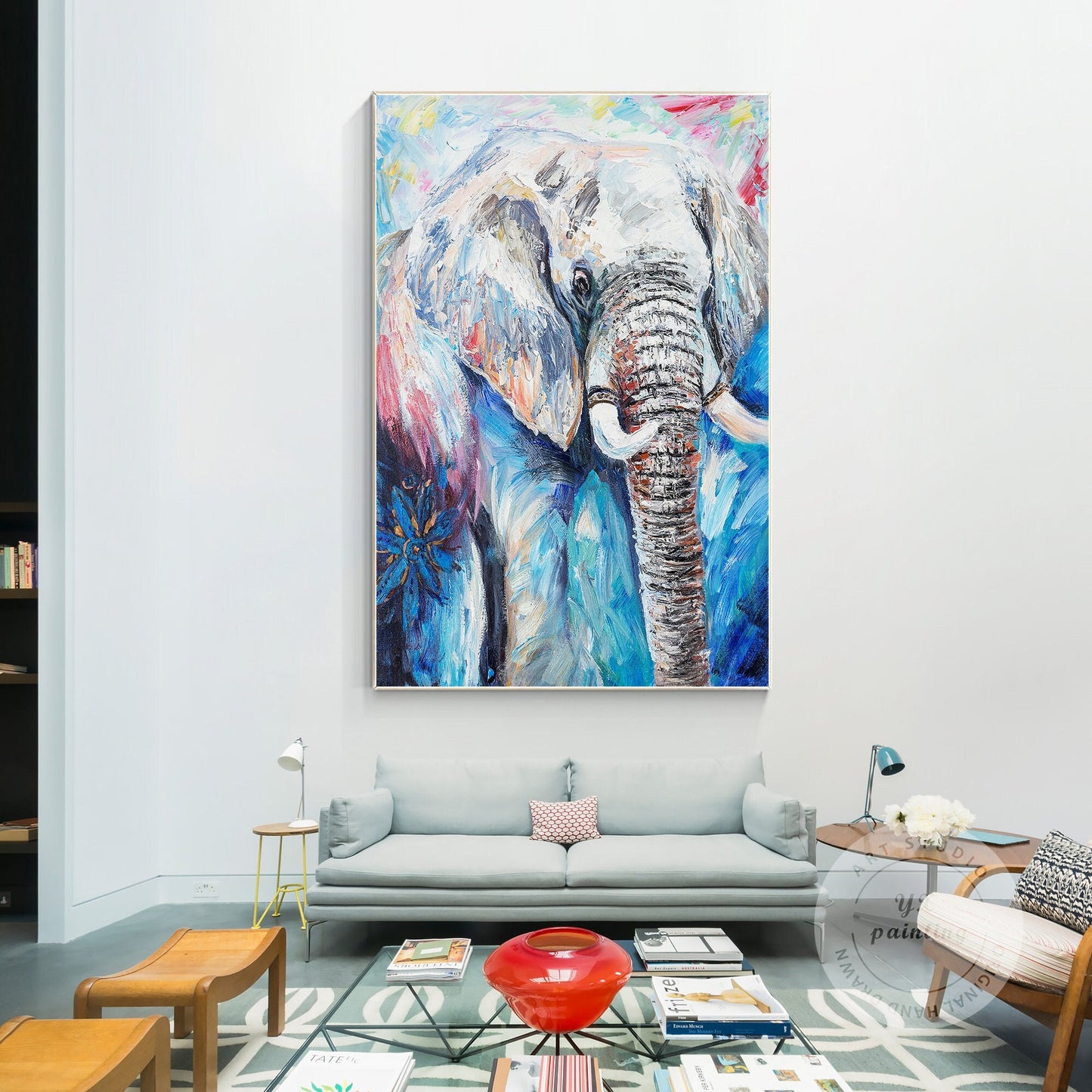 Getextureerde olifant schilderij op canvas: grote kleurrijke muurkunst #11