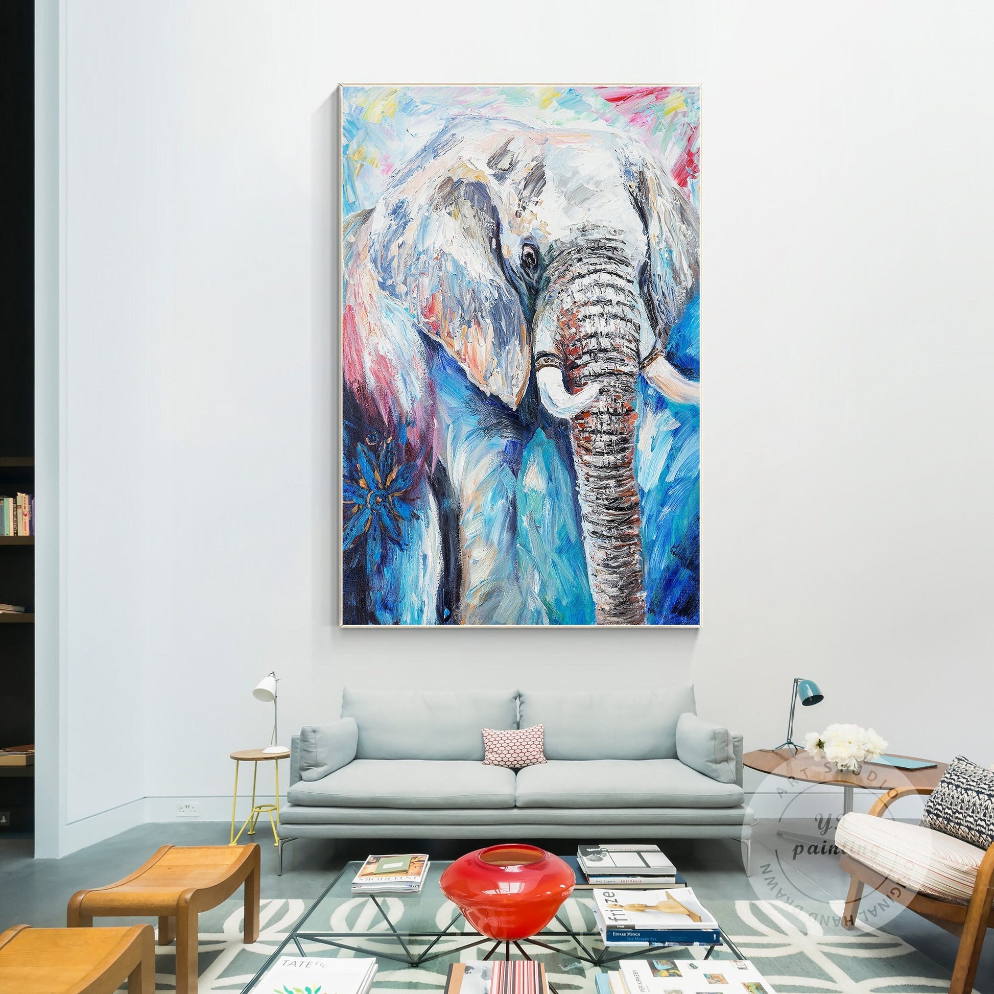 Getextureerde olifant schilderij op canvas: grote kleurrijke muurkunst #11