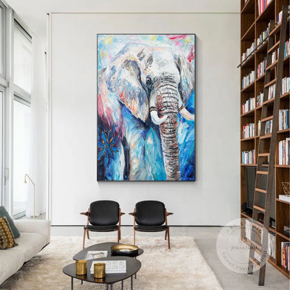 Getextureerde olifant schilderij op canvas: grote kleurrijke muurkunst #3