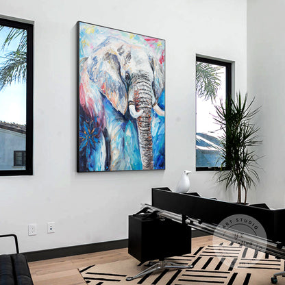 Getextureerde olifant schilderij op canvas: grote kleurrijke muurkunst #4