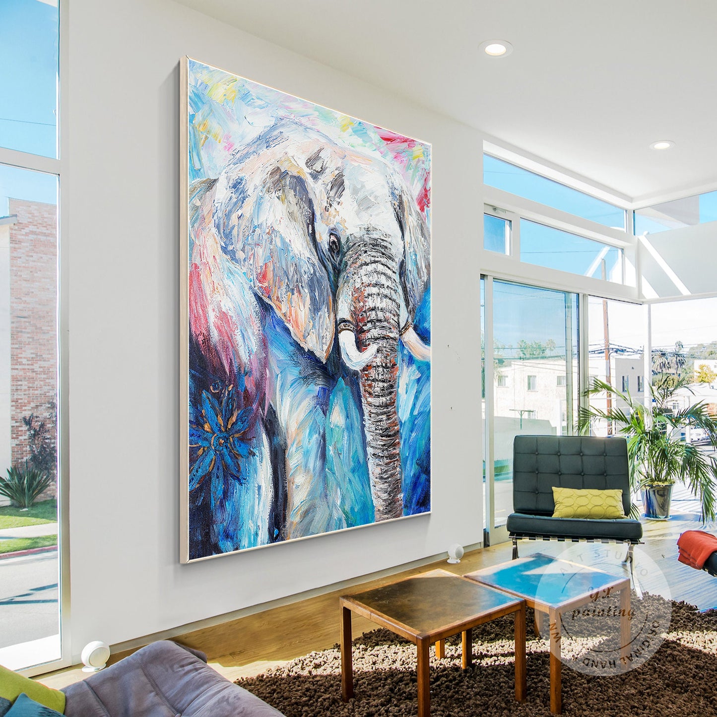 Getextureerde olifant schilderij op canvas: grote kleurrijke muurkunst #5