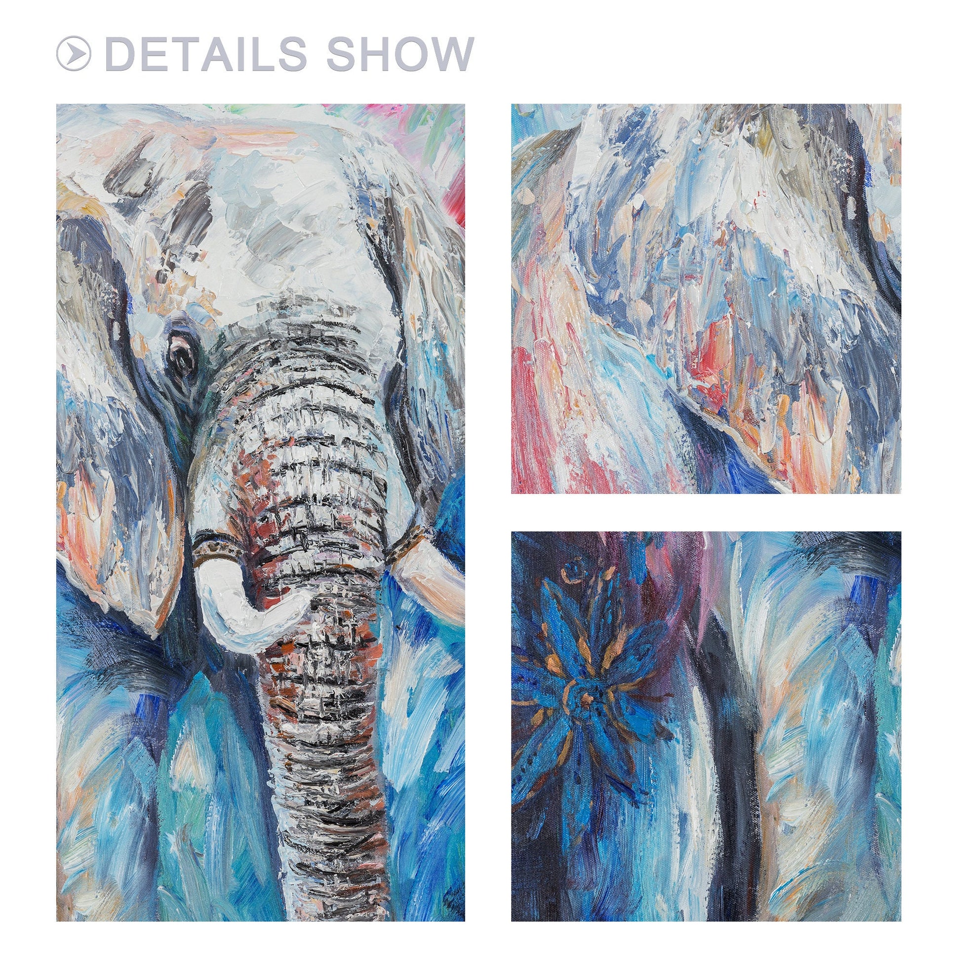 Getextureerde olifant schilderij op canvas: grote kleurrijke muurkunst #6