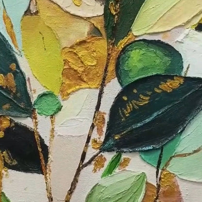 GILDED BOTANICA: Textured Palette Knife Floral Oil Painting | rectangular format, hand-painted canvas edge