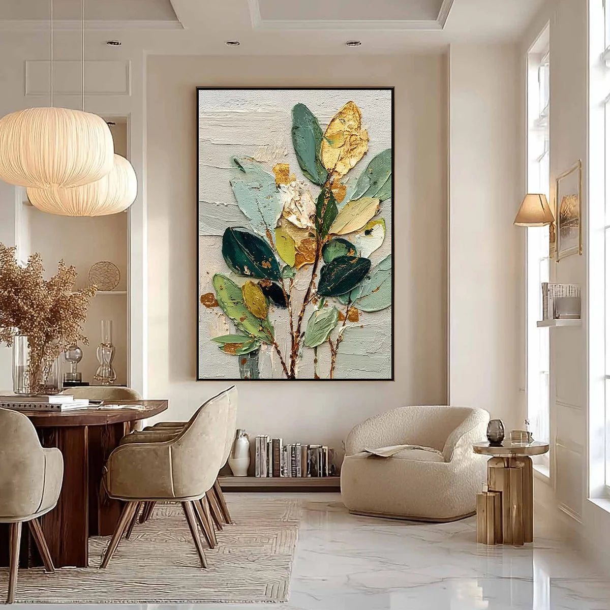 GILDED BOTANICA: Textured Palette Knife Floral Oil Painting | gold frame stretched on neutral wall