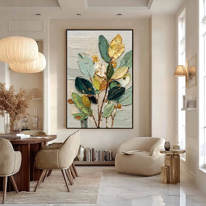 GILDED BOTANICA: Textured Palette Knife Floral Oil Painting | gold frame stretched on neutral wall