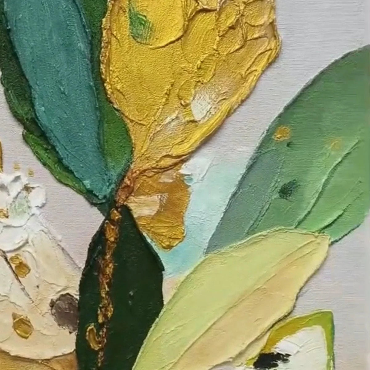 GILDED BOTANICA: Textured Palette Knife Floral Oil Painting | rolled canvas, ready for custom framing