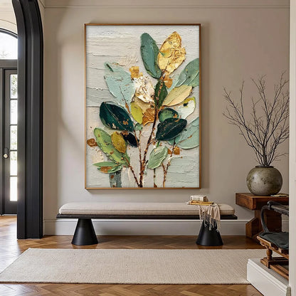 GILDED BOTANICA: Textured Palette Knife Floral Oil Painting | black frame version on white wall