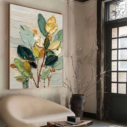 GILDED BOTANICA: Textured Palette Knife Floral Oil Painting | yellow palette, original oil on stretched canvas art