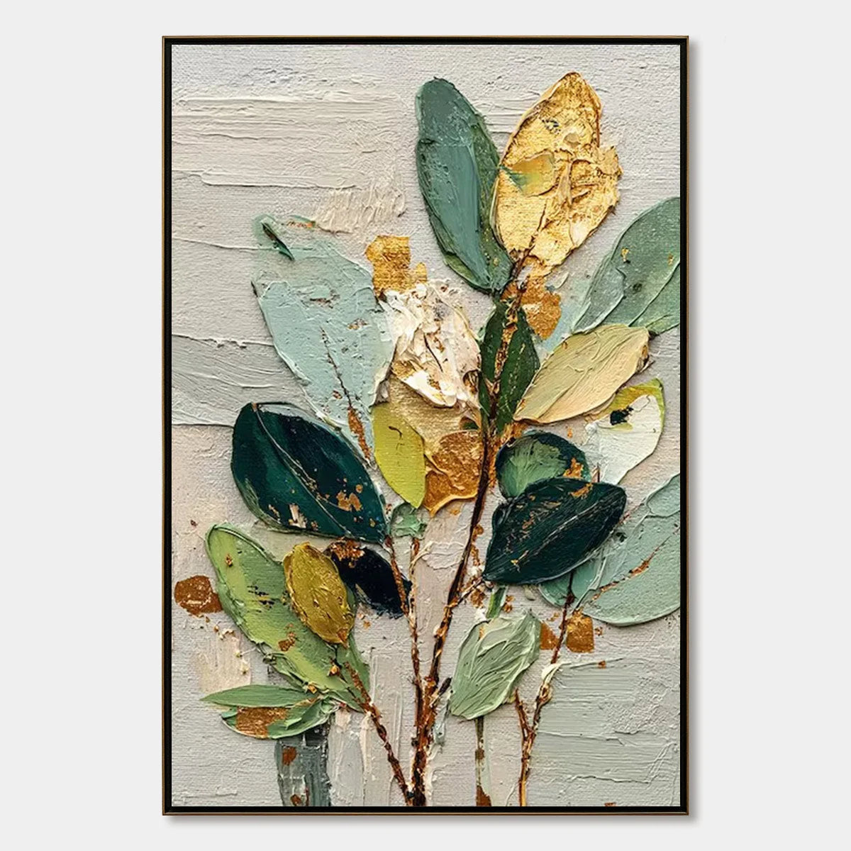 GILDED BOTANICA: Textured Palette Knife Floral Oil Painting | hanging in living room, Abstract wall art