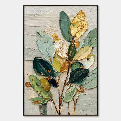 GILDED BOTANICA: Textured Palette Knife Floral Oil Painting | hanging in living room, Abstract wall art