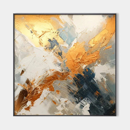 GILDED CONFLUENCE: Square Abstract Oil Painting with Gold, and Grey | hanging in living room, Abstract wall art