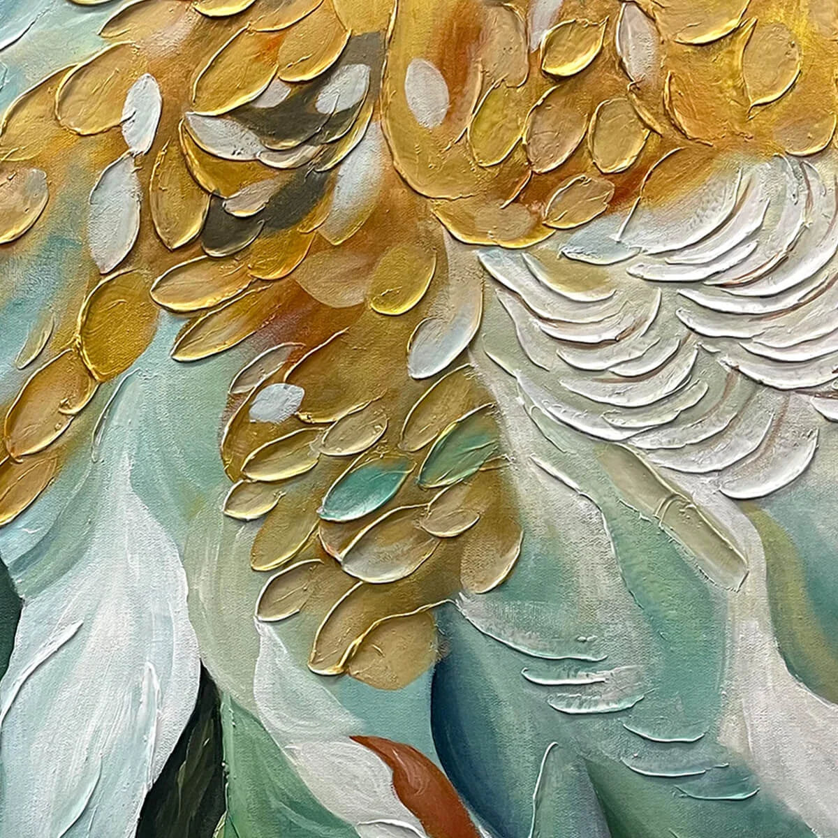 GILDED GARDEN: Green and Gold Floral Textured Impasto Oil Painting | rolled canvas, ready for custom framing