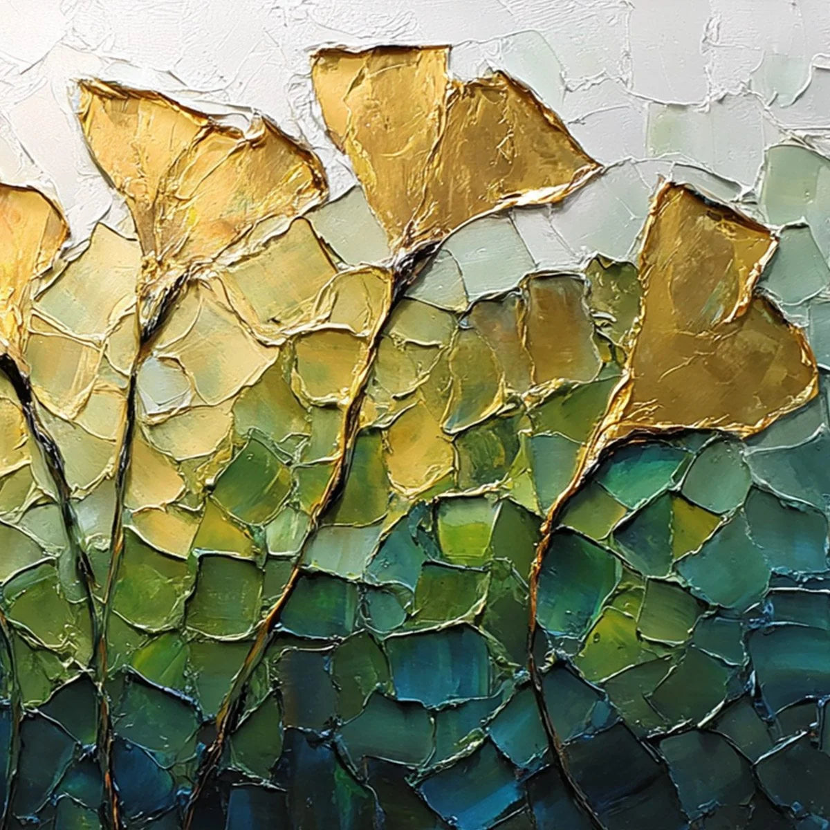 GILDED GINKGO: Textured Golden Floral Impasto Oil Painting | rolled canvas, ready for custom framing