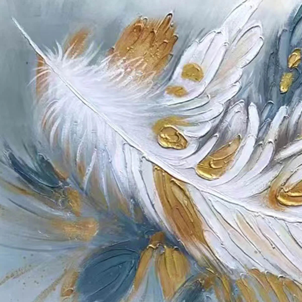 GILDED PLUME: Textured Feather Oil Painting Canvas Wall Art | rectangular format, hand-painted canvas edge