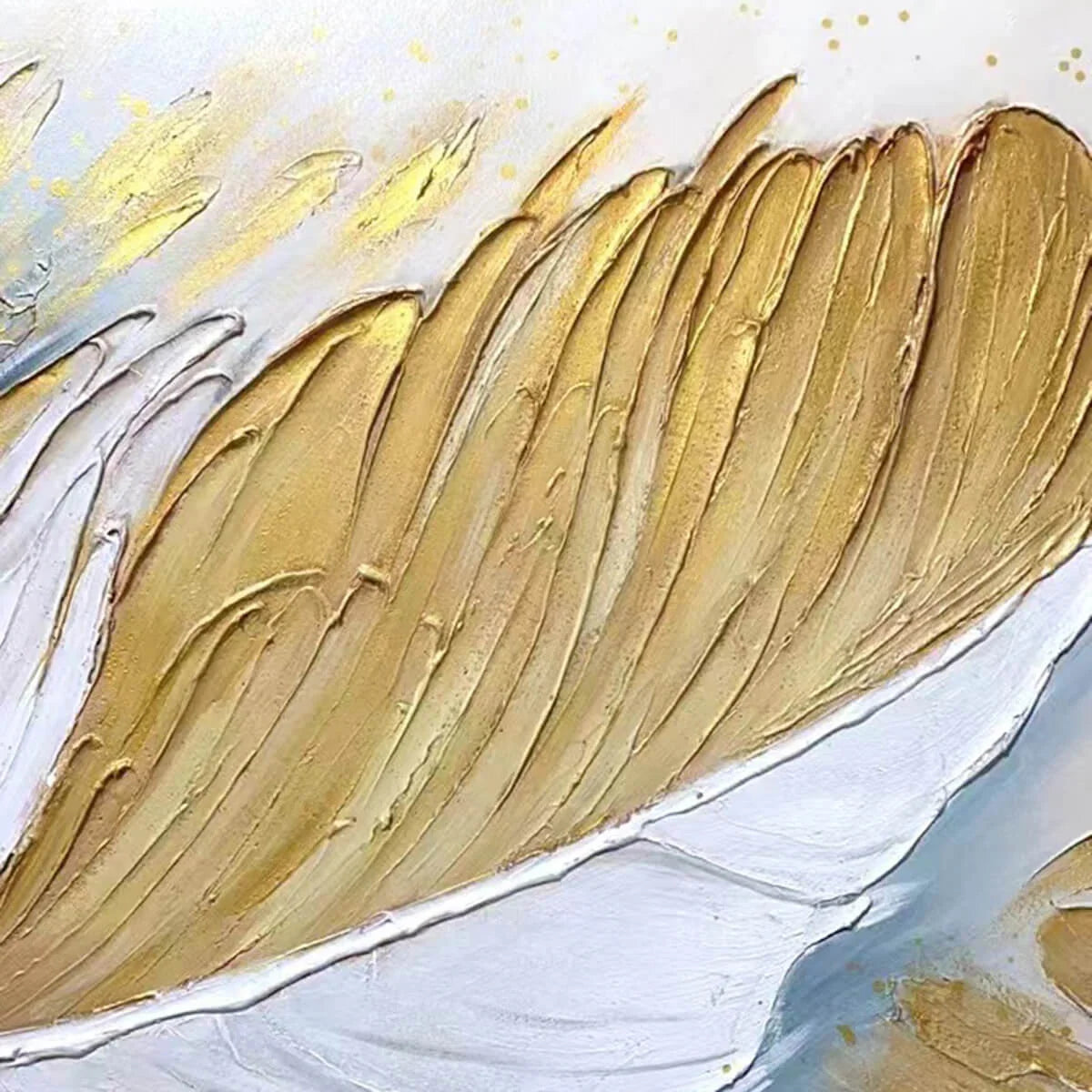 GILDED PLUME: Textured Feather Oil Painting Canvas Wall Art | rolled canvas, ready for custom framing