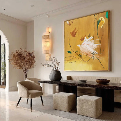 GILDED WING | Square Yellow Abstract Oil Painting for Wall Art | yellow palette, original oil on stretched canvas art