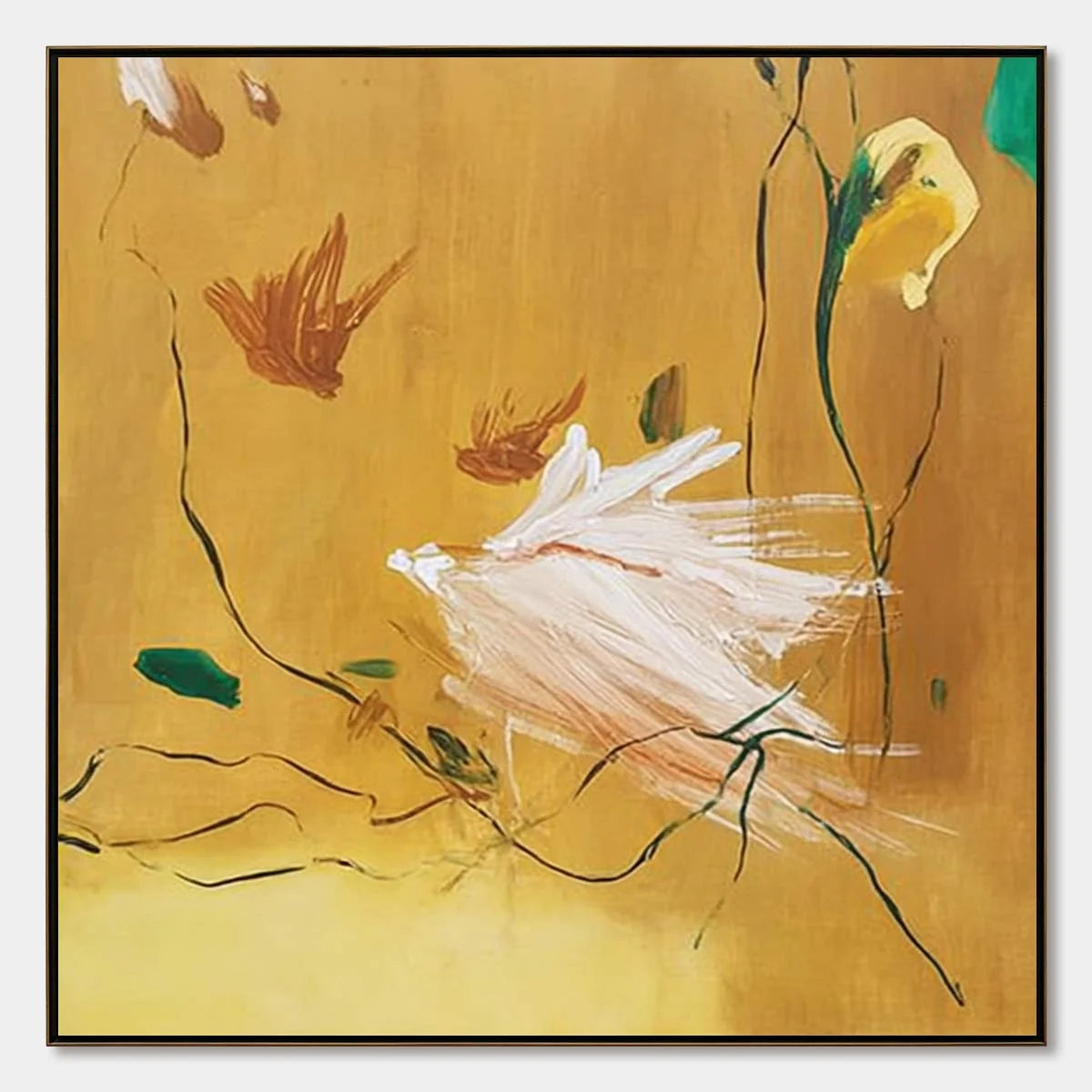 GILDED WING | Square Yellow Abstract Oil Painting for Wall Art | hanging in living room, Abstract wall art