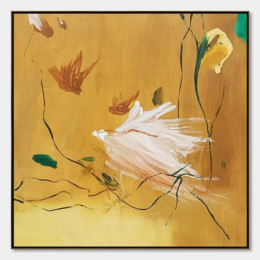GILDED WING | Square Yellow Abstract Oil Painting for Wall Art | hanging in living room, Abstract wall art