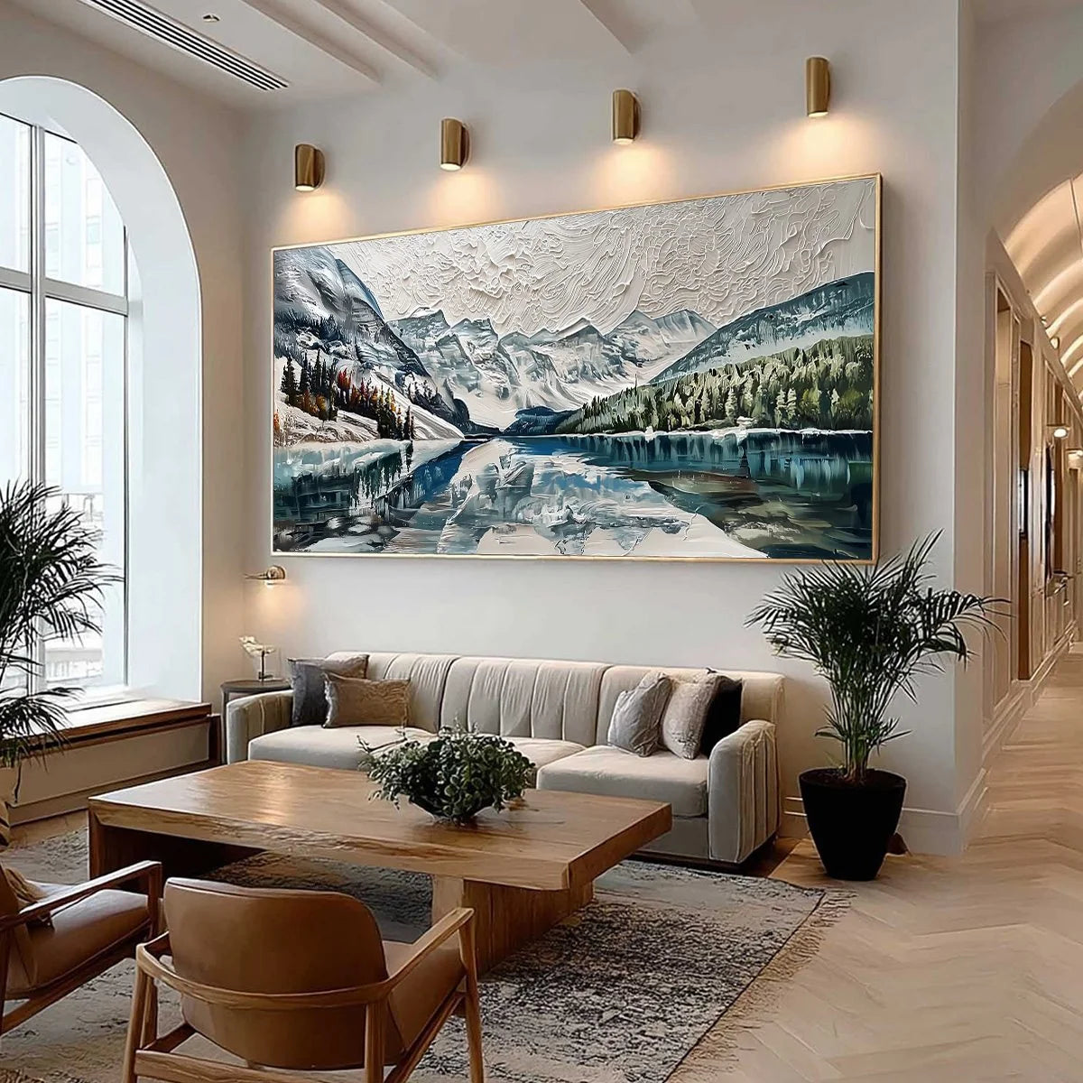 GLACIAL SERENITY: Heavily Textured Impasto Mountain Lake Painting | Abstract mood, soft natural light studio shot