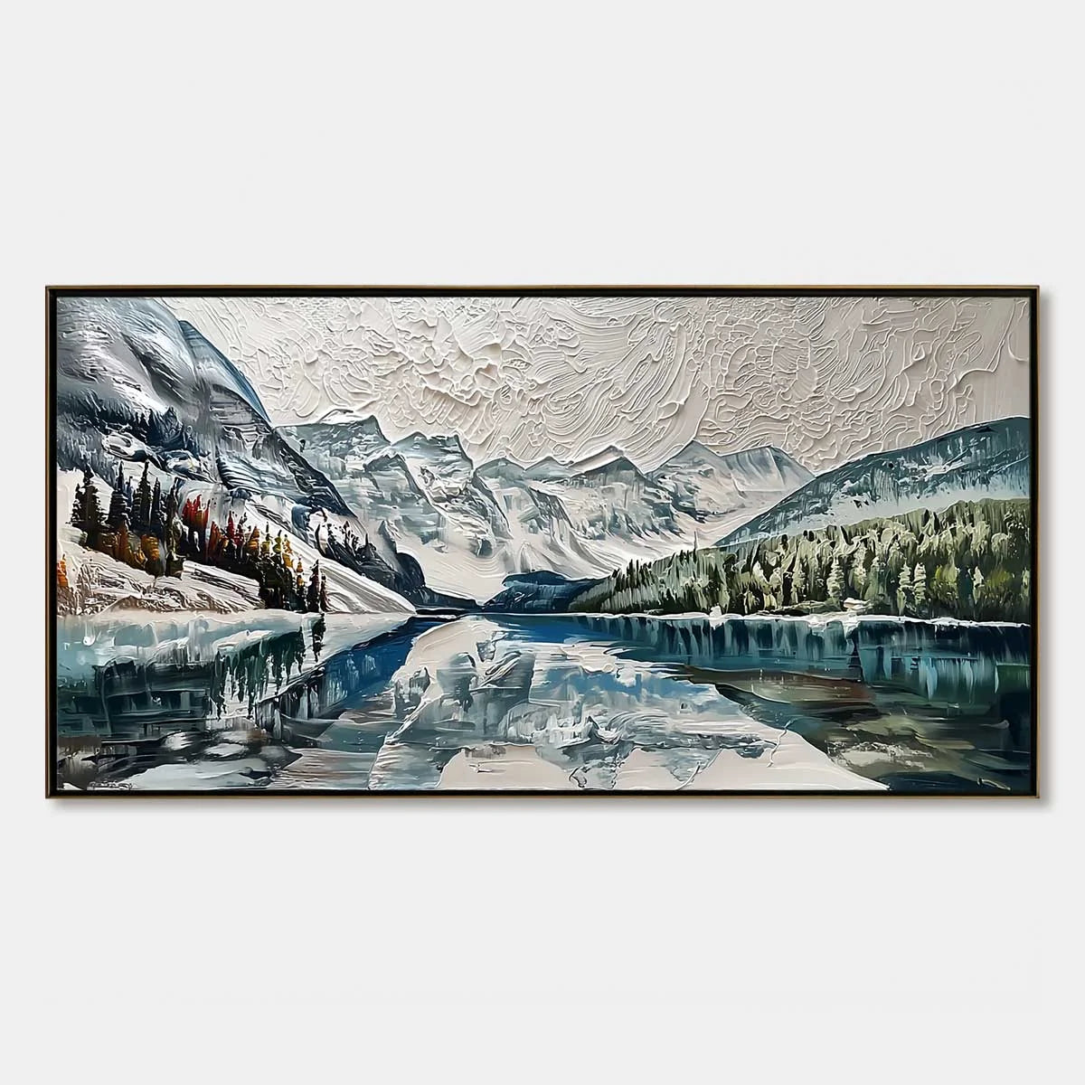 GLACIAL SERENITY: Heavily Textured Impasto Mountain Lake Painting | hanging in living room, Abstract wall art
