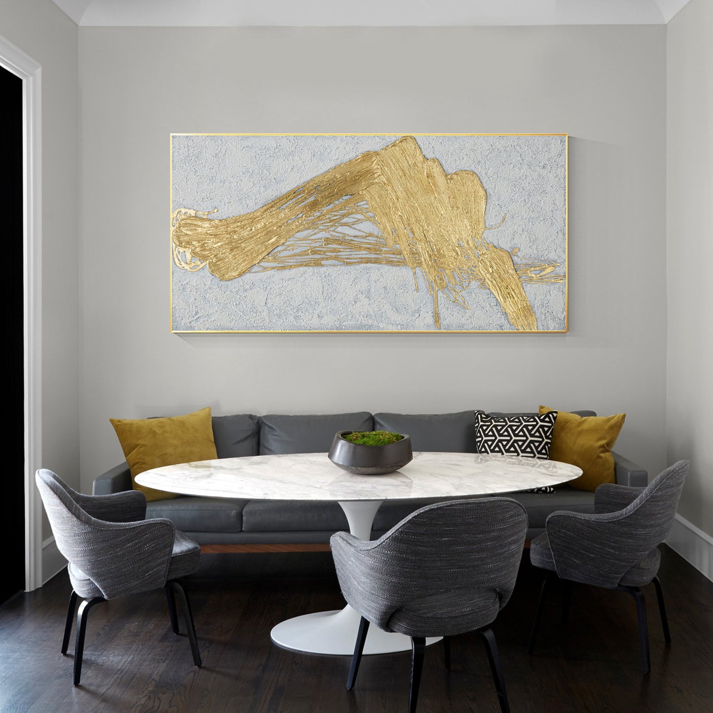 Gold Abstract Textured Painting: Original Framed Canvas Wall Art #2
