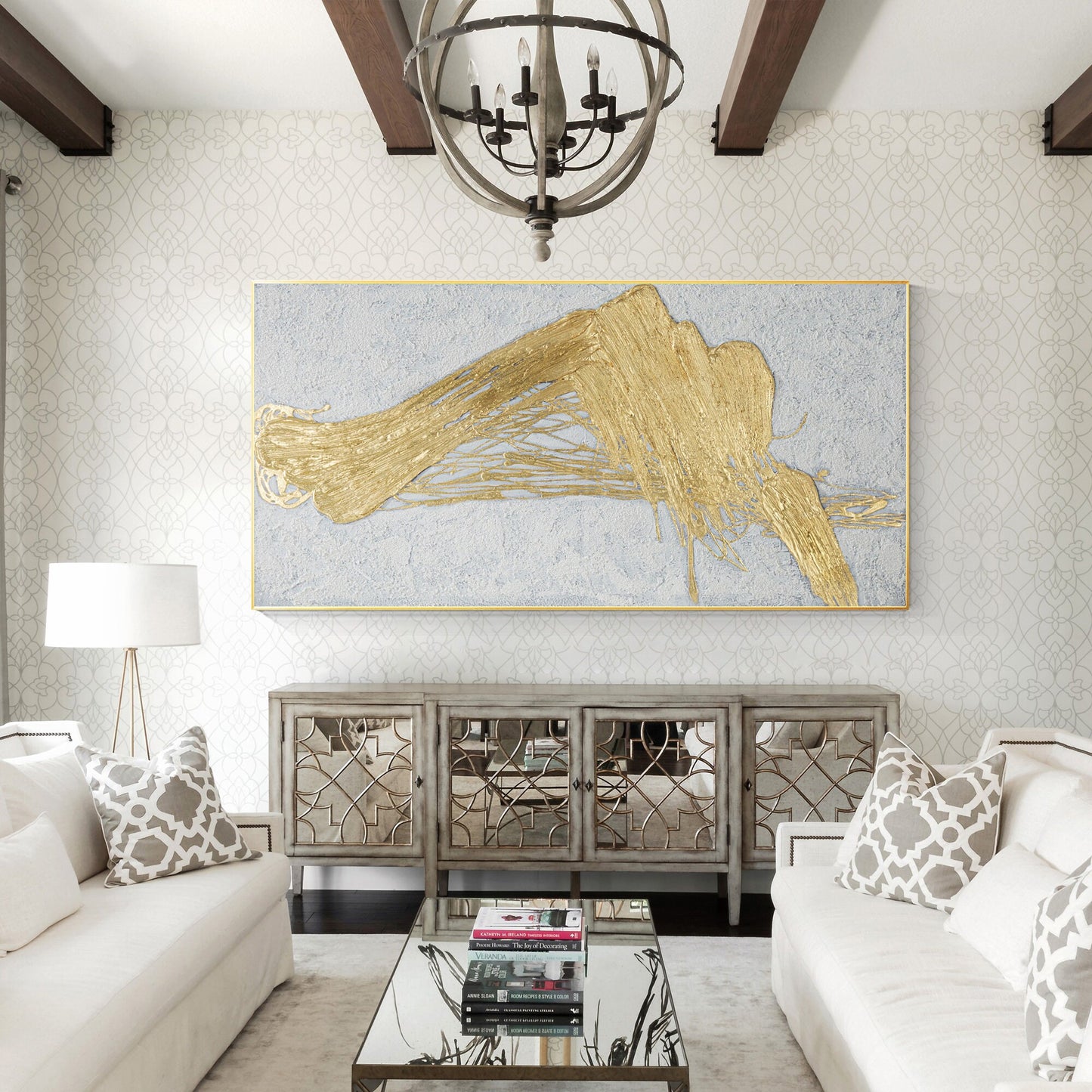Gold Abstract Textured Painting: Original Framed Canvas Wall Art #5