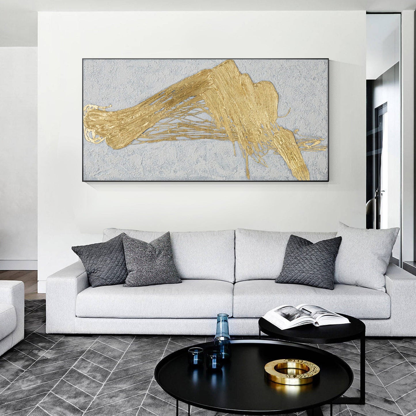 Gold Abstract Textured Painting: Original Framed Canvas Wall Art #1