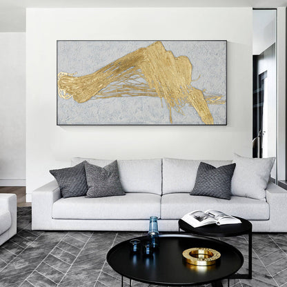 Gold Abstract Textured Painting: Original Framed Canvas Wall Art #1