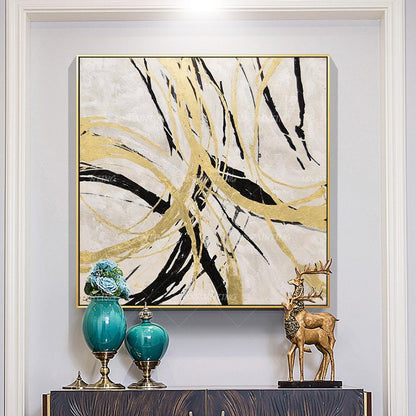 Gold art Abstract Paintings On Canvas art Modern Large Wall art black painting w #3