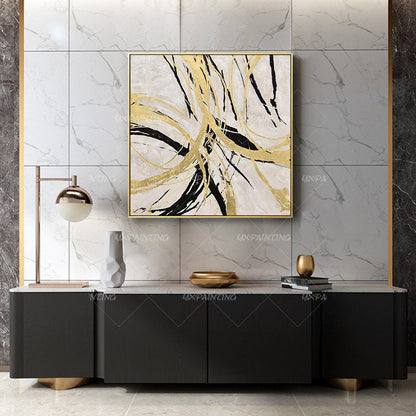 Gold art Abstract Paintings On Canvas art Modern Large Wall art black painting w #6