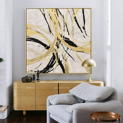 Gold art Abstract Paintings On Canvas art Modern Large Wall art black painting w #7